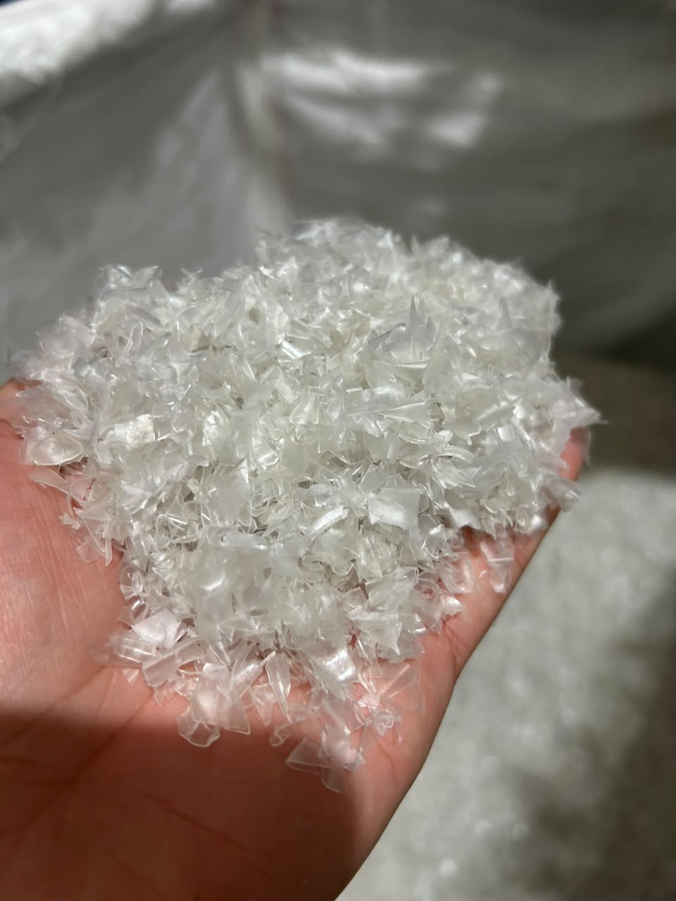 Hojuelas transparentes recuperadas en mano