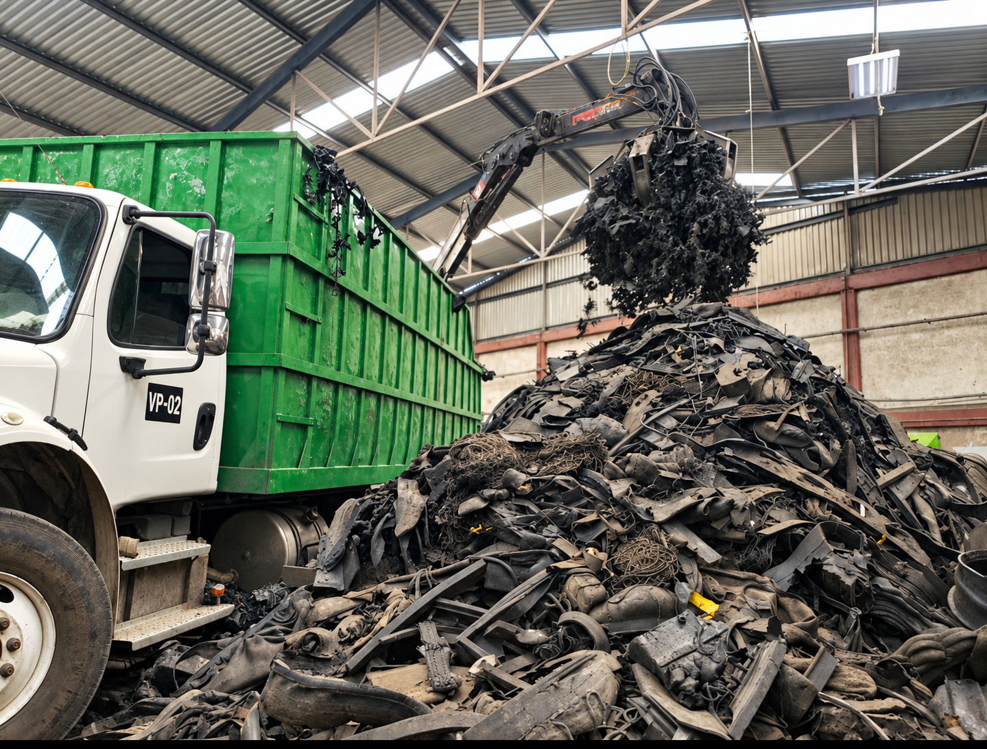 Recepción de material industrial con camión y grúa